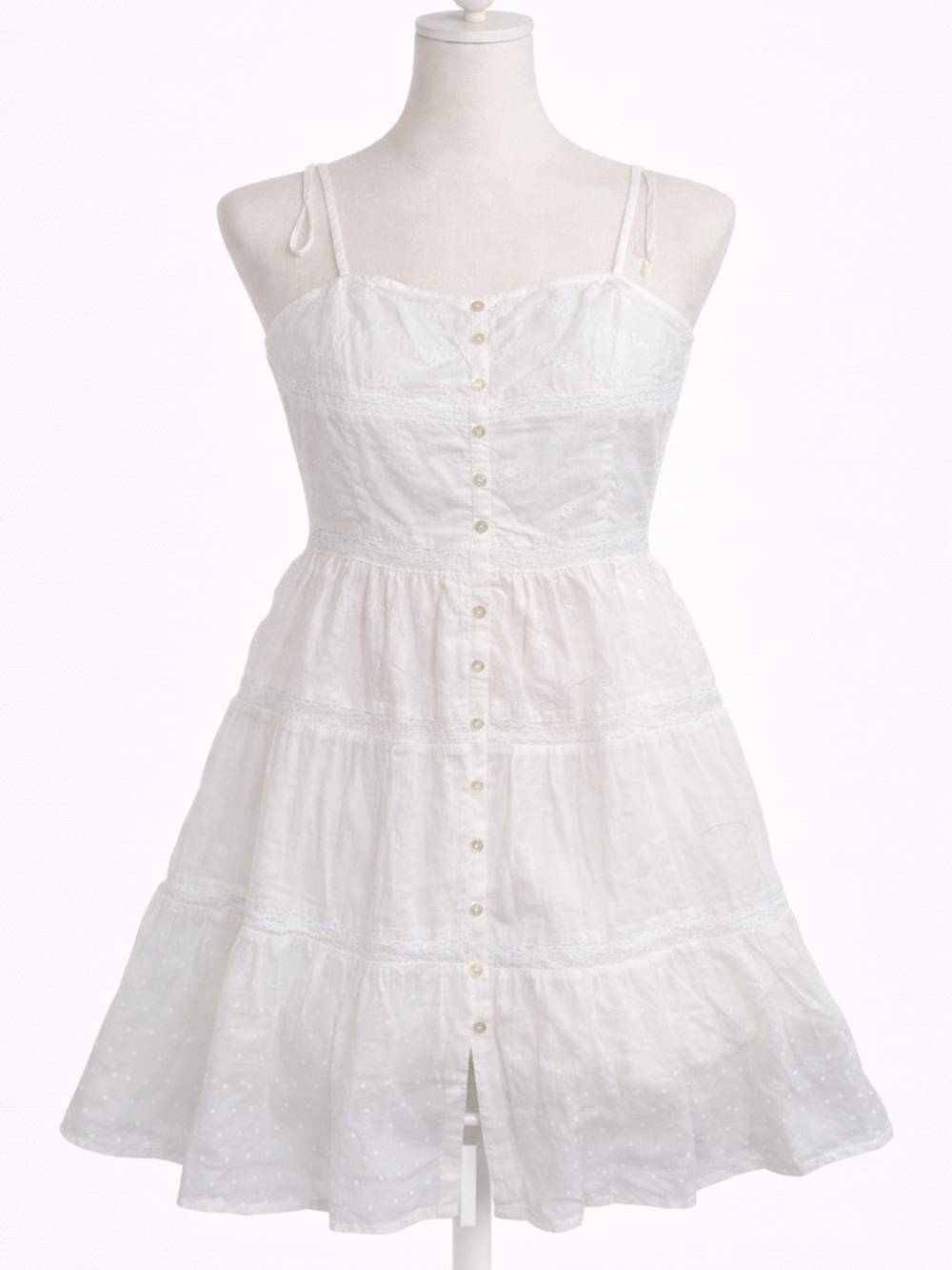 Aeropostale White Tiered Spaghetti-Strap Button Dress